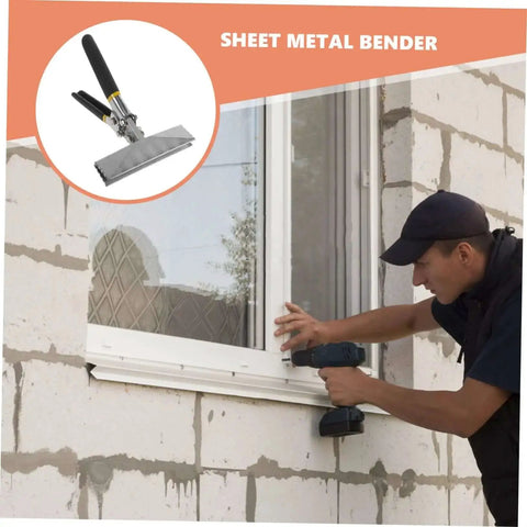 Hand Seamer With Straight Jaw Metal Bender Tool for precision bending, shown in use during window installation in HVAC project.