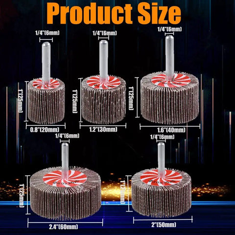 All-In-One Flap Wheel Sander Set For Drill And Die Grinder, 20 Pcs, 5 Size Options With 60 80 120 240 Grits, front view