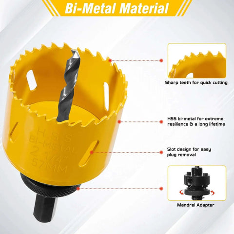Bi Metal Hole Saw Kit 19 Piece Set M42 Steel With Holes From Three Quarters Inch To Four And Three Quarters Inches Includes Mandrels Drill Bits Case For Metal Wood Drywall Pro Grade Heavy Duty In One Case