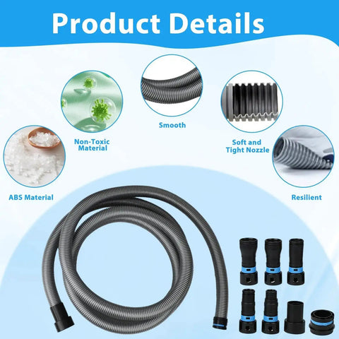 Workhorse 20 Foot Wet Dry Shop Vac Hose With 6 Adapters for Universal Dust Collection, smooth ABS material, multiple adapters shown.