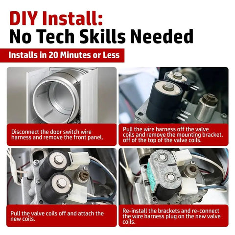 DR Quality Parts dryer gas valve ignition coil kit; 2-prong & 3-prong coils; four-step DIY install guide.
