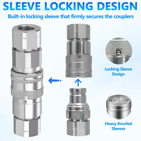 Cplbrb 3/8 in NPT flat-face hydraulic quick-connect couplers with dust caps, 2-set, ISO 16028