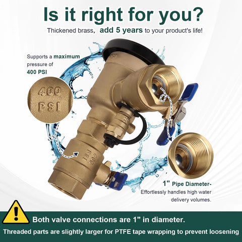 Brass 1-inch pressure vacuum breaker backflow preventer for irrigation, 400 PSI, Amazon