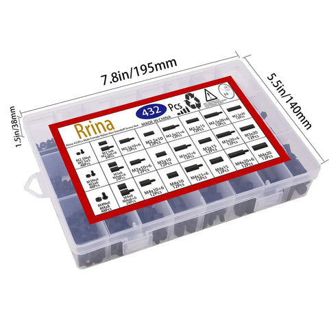 432 Piece All In One Must Have Nylon Hex Standoff Kit For PCBs And Motherboards With M2.5 M3 M4 in a clear plastic storage case