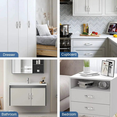 Kitchen and bathroom cabinets with 25 Pack Cabinet Handles With 3 Inch Hole Centers Bridge Design Shiny Nickel Zinc Alloy Drawer Pulls.
