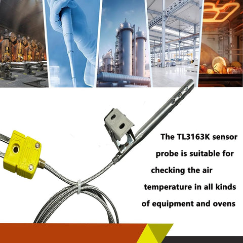 TL3163K k-Type thermocouple air probe with stainless steel open-hole clip and braided cable for air temperature