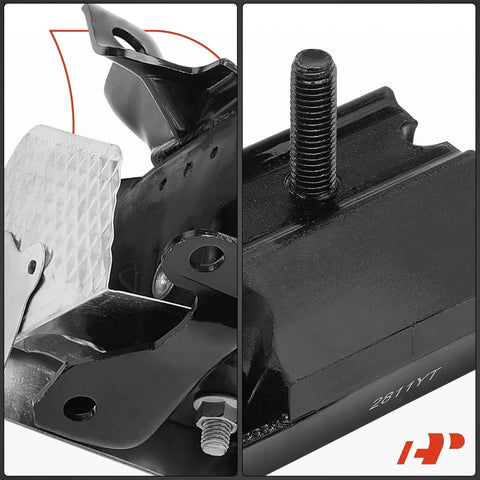 Beefed Up Three Piece Engine And Transmission Mount Set Direct Fit For Chevrolet Silverado 1500 2500 3500 Tahoe Suburban Avalanche GMC Sierra 1500 Yukon And Cadillac Escalade Replacement A5365 A2811, showing close-up of hydraulic mount with heat shield and bolt details.