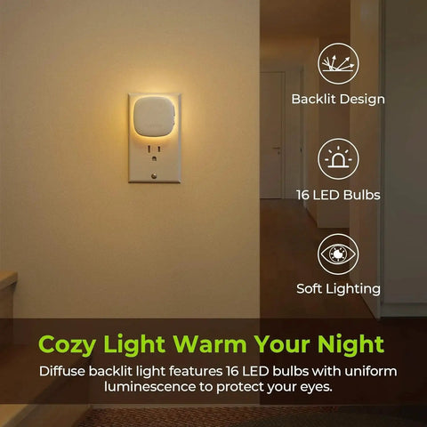 Plug In Led Backlit Night Light With Motion Sensor Dusk To Dawn 1 To 50 Lm 4Pack installed in hallway wall outlet