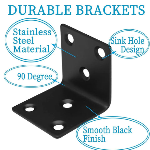Twenty Pack One And A Half Inch Black Stainless Steel L Brackets, Forty Millimeter Wide Heavy Duty Corner Braces, durable design