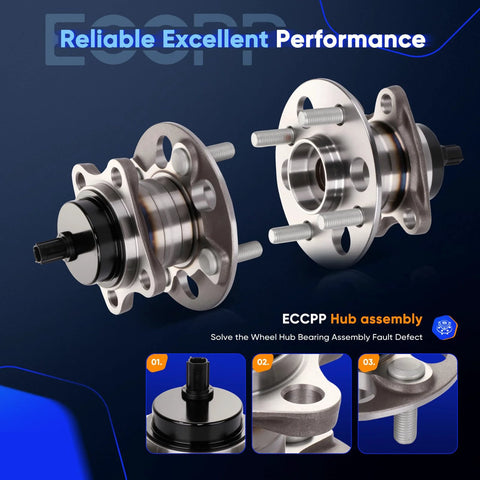 Rear Wheel Hub And Bearing Assembly 512370 Drop In Replacement For Scion IQ 2013, Prius C 2012 To 2019 displayed on blue background