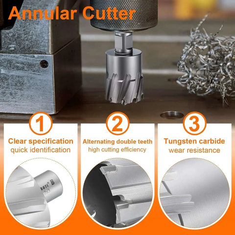 2 Inch Tungsten Carbide Annular Cutter For Magnetic Drill Press With 3 Inch Cutting Depth And Three Quarter Inch Shank Pin For Precise Metal Drilling Durable TCT Bit By Harfington in use showing cutting efficiency and wear resistance.