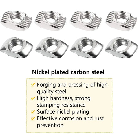 150 Pieces 2020 Series T Slot Nuts Hammer Head Fasteners Plated Carbon Steel Sliding M5 T Nuts with nickel plating and specifications