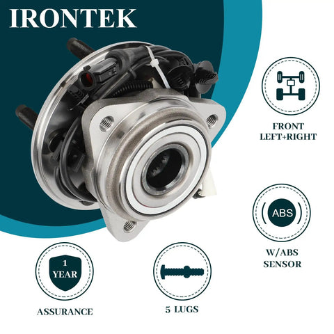 4WD Front Wheel Bearing And Hub Assembly 515003 Fits Ford Explorer 1995 To 2001 Explorer Sport 2001 To 2003 Explorer Sport Trac 2001 To 2005 Ranger 2000 To 2009 Mazda B2300 B3000 B4000 With ABS 5 Lug, front view with 5-lug pattern and ABS sensor