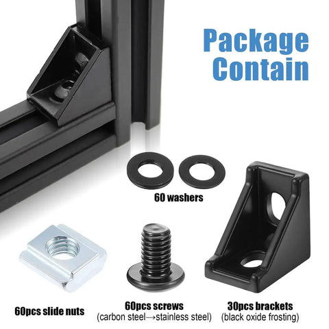 30 Set 2020 Aluminum Extrusion Corner Bracket Kit With 60 T Slot Nuts And 60 M5 Screws And 60 Washers For 20 Series Rails