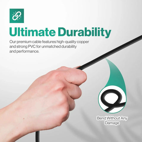 2 Prong Polarized 5Ft C7 Power Cord Replacement For TVs PS1 PS2 Sewing Machines Audio Gear And More shown being bent by hand, highlighting durability.