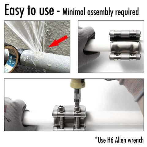 Emergency Pipe Repair Clamp For 3 Quarter Inch OD And 1 Half Inch ID Pipes Quick Fix 3mm Thick Body Leak Sealer Kit demonstration
