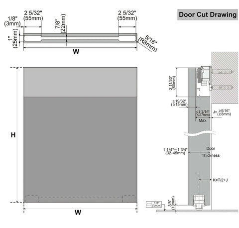 Technical diagram of Concealed Wall-Mount Sliding Barn Door Hardware With Soft Close Trackless No Floor Track System For Modern Homes