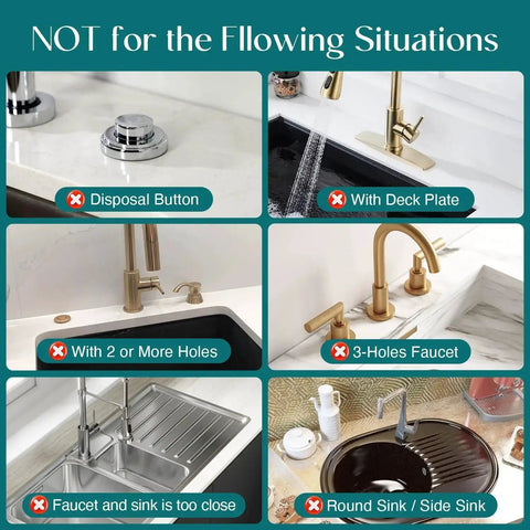 Illustration showing incompatible sink setups for the Diatomite Stone Kitchen Sink Mat And Splash Guard For Moisture Absorption.