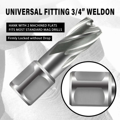 Close-up of annular cutter from Annular Cutter Set For Magnetic Drill Press Pro Grade 13 PC Weldon Shank 3/4 Inch Cutting Depth
