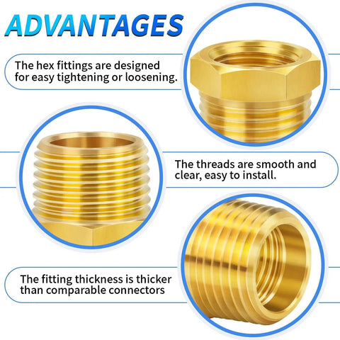 Advantages of Durable Brass Pipe Fitting Reducer Hex Bushing 1/2 NPT Male To 1/4 NPT Female Thread Adapter for Plumbing and HVAC