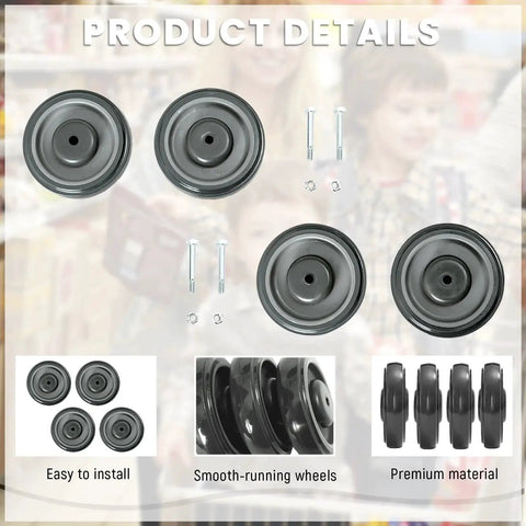 Image showing 4 Pack 5 Inch TPU Shopping Cart Wheels Replacement With Screws For Five Sixteenth Inch Bore, highlighting easy installation and smooth running.
