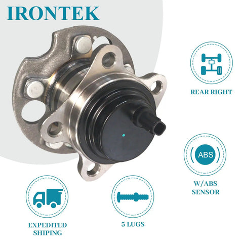 Rear Wheel Bearing And Hub Assembly With ABS For Lexus RX330 RX350 And Toyota Highlander 2004 2009 Passenger Side 5 Lug Direct Fit Replacement Premium Quality Beefed Up Heavy Duty OEM Grade, featuring ABS and 5-lug design.