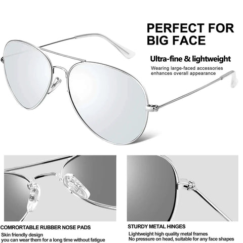 Polarized Aviation Sunnies With UV Protection Retro Black Frame And Silver Mirror Lenses Blue Fashion Shades High Definition Polarized Lens Reducing Glare For Clear Vision All Day, silver mirror lenses with rubber nose pads