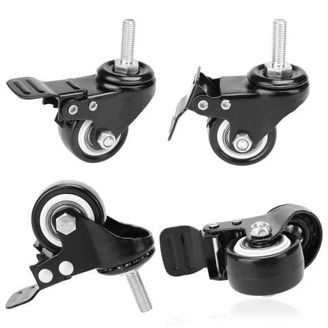 Set Of 4 Stem Casters M8x25 With Double Locking Brake, 2 Inch Heavy Duty PU Rubber Swivel Caster Wheels For Shopping Trolleys