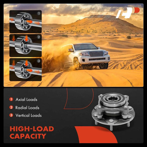 2 Pack Front Wheel Bearing And Hub Assembly Beefed Up 6 Lug 4WD Fit For Toyota Tacoma 2005-2021, 4Runner details and SUV on sand