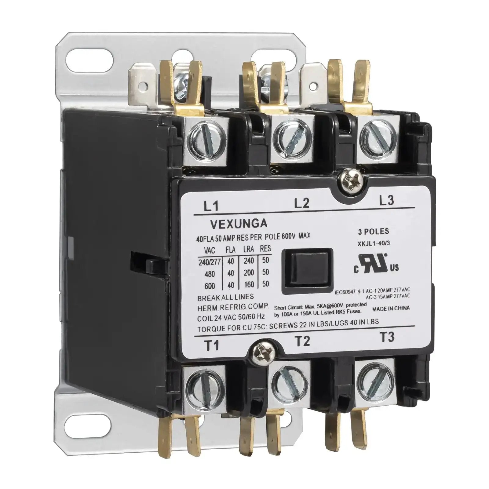 3 Pole 40 Amp 24 VAC Coil AC Contactor Replacement For...
