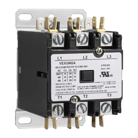 3 Pole 40 Amp 24 VAC Coil AC Contactor Replacement For Air Conditioner Compressor Condenser Unit, side view
