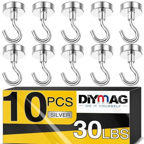 10 Pack Magnetic Hooks 30lb Heavy Duty N52 Magnets For Cruise Cabin Ship Essentials Kitchen Fridge Classroom Beach Grills Silver Strong Hangers For Iron Surfaces
