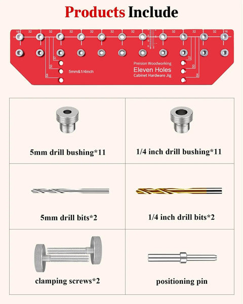 11 Hole Shelf Pin Jig For Cabinets And Wardrobes, Adjustable Shelf Hole Jig With One Quarter Inch And Five Mm Drill Bits kit