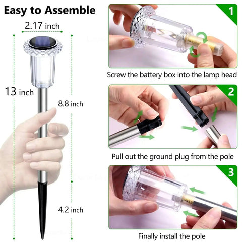 Assembly instructions for Solar LED Outdoor Stake Lights Pack Of 10 Waterproof Stainless Steel Yard Pathway Garden Driveway Parking