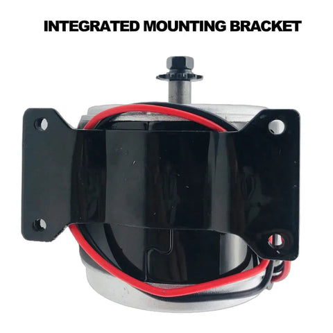 Rear view of 350W 24V Brushed DC Motor for Electric Scooters and DIY Projects with integrated mounting bracket and wiring
