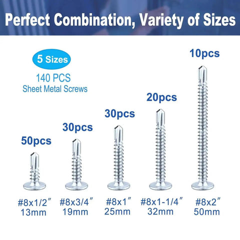 Heavy Duty Self Tapping Screws For Metal And Sheet Metal Assortment Kit with truss head sizes displayed