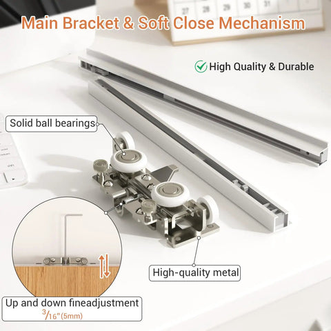 Concealed 38 Inch Sliding Barn Door Hardware Kit With Soft Close Aluminum Hidden Track System Wall Mount No Floor Track