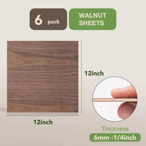 Close-up of Walnut Plywood Sheets Pack Six 12 By 12 Inches One Eighth Inch Thick Unfinished Wood For Laser Cutting And Engraving DIY Craft Kits