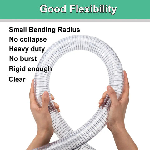 Hands bending a Heavy Duty Reinforced PVC Suction Hose 1 Inch Inner Diameter, 10 Feet Long For Water Drainage Vacuum And Fluid Transfer