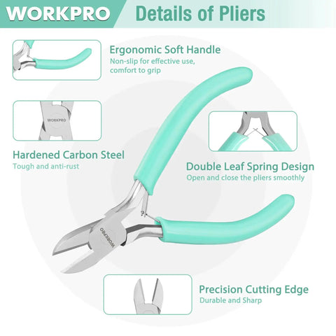 Jewelry Pliers Set 3 Pack With Mini Needle Nose Pliers, Chain Nose Pliers, Round Nose Pliers, And Wire Cutter ergonomic green handles