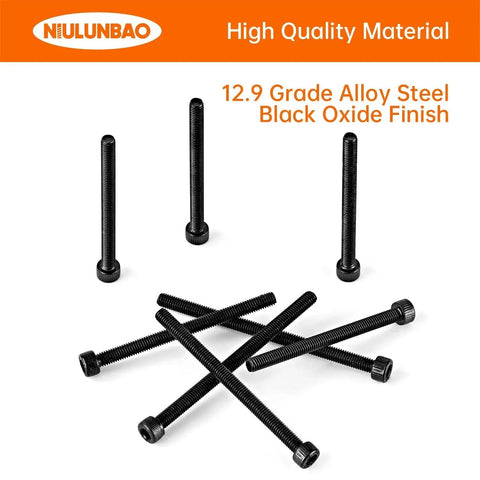 M5 Hex Socket Head Cap Screws Set Heavy Duty 60 65 70 75 80mm Fully Threaded 12.9 Grade Alloy Steel Black Oxide Finish Allen Drive Metric Machine Screws Assortment Kit 25Pcs High Strength Industrial Grade, with screws displayed on white background.