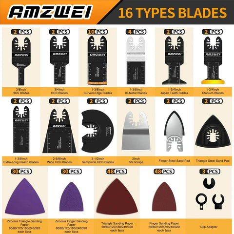 Massive 190 Piece Oscillating Tool Blades Kit For Wood Metal Plastic Cutting With Titanium Coated Blades And Sandpaper Pack