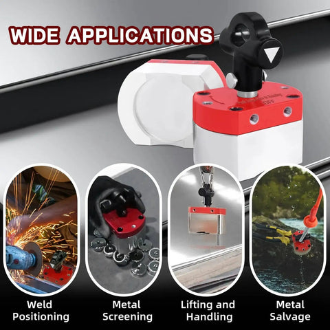 Image showing the 180 Lb On Off Magnetic Welding Holder And Switch Magnet Lifting And Positioning with various applications.