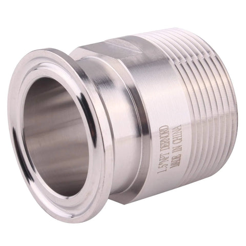DERNORD 1.5in tri-clamp adapter to MNPT ferrule, stainless steel sanitary pipe fitting, front view