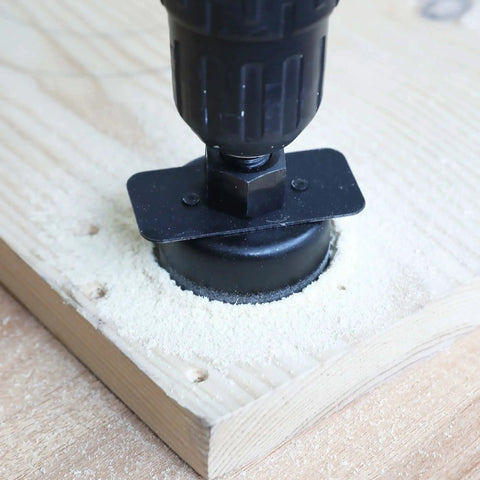 All In One Hole Saw Kit With 23 Pieces From Three Quarter Inch To Six Inch For Soft Wood Plastic PVC Drywall Includes Arbors Center Bits Installation Plate Carbide Forstner Bits Hex Key And Storage Case drilling into wood