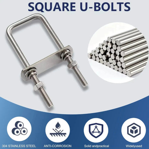 2 Pack M10 Square U Bolts 4 Inch Wide Stainless Steel Heavy Duty With Nuts, Bolt Plates And Washers, anti-corrosion icons