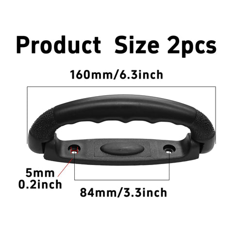2 Pack 6.3 Inch Luggage Pull Handles Plastic Grip For Suitcases Trunks Boxes And Musical Instrument Cases Black with size details