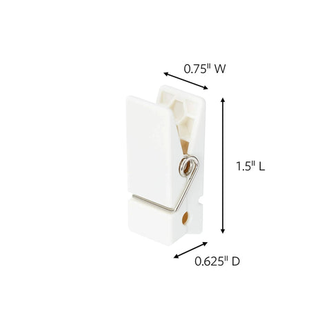 Close-up view of Quartz Plastic Spring Clip with dimensions labeled. Product: Quartz Plastic Spring Clips 8 Pack For Dorm Décor Damage Free Hanging
