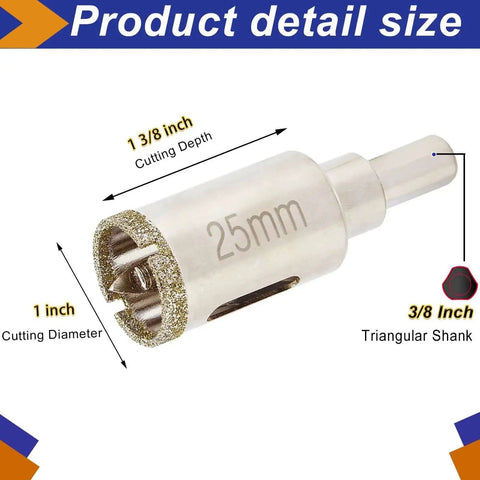 1 Inch Diamond Hole Saw With Pilot Bit For Tile Marble Granite Ceramics And Porcelain Tiles Deep Cut One And A Half Inch Depth Center Drill Bit Triangular Shank Kit