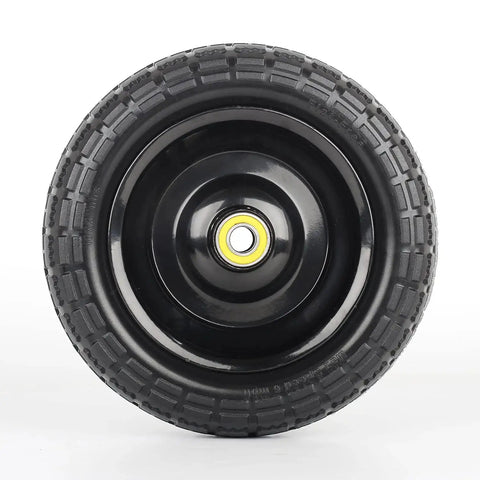 10 Inch Flat Free Solid Tire And Wheel Replacement For Carts And Hand Trucks 4.10 To 3.50 To 4 with 5/8 Inch Axle Bore